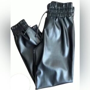 Girl’s Black Faux Leather Joggers